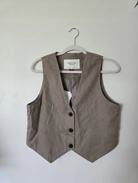 New American Eagle Linen Blend Tan Womens Vest Size M - Picture 6 of 9